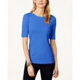 thumbnail image 1 of Charter Club Petite Elbow-Sleeve Boat-Neck Pima Cotton Tee Blazing Blue PXS, 1 of 1