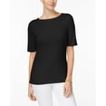 thumbnail image 1 of Charter Club Elbow Sleeve Textured Top Deep Black XS, 1 of 1