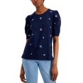 thumbnail image 1 of Charter Club Embroidered Puff Sleeve Top Intrepid Blue Combo S, 1 of 1