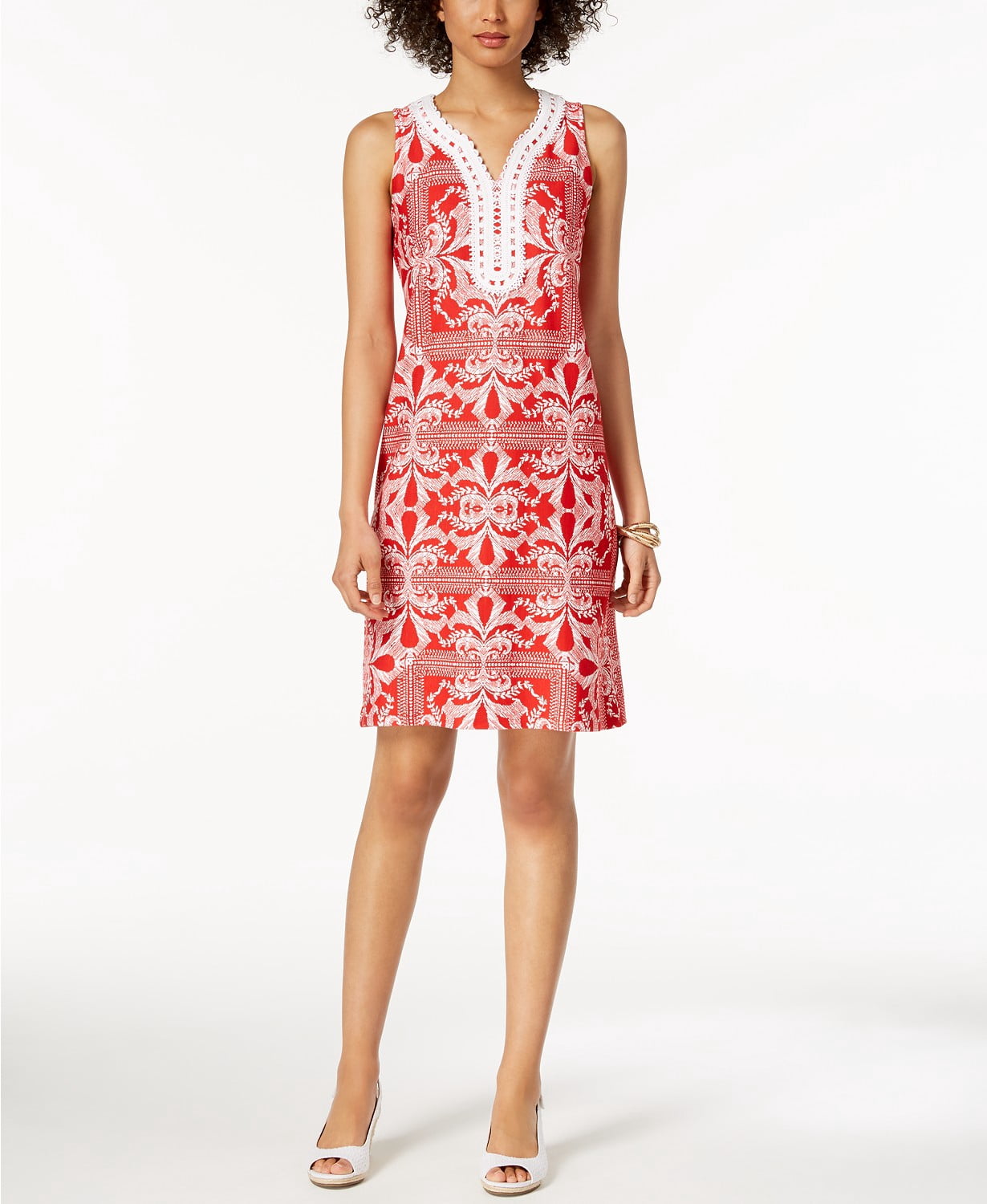 Charter Club Embroidered Split-Neck Shift Dress