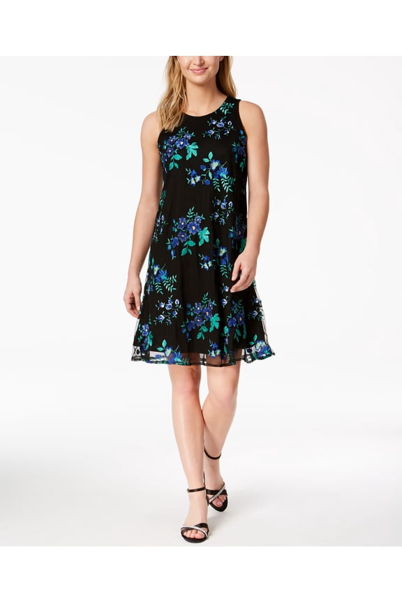 Embroidered Swing Dress Deep Black XS