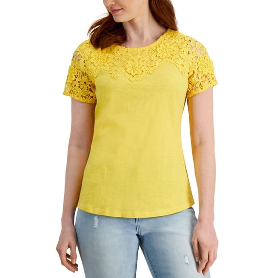 Charter Club Embroidered T-Shirt Primrose Yellow S
