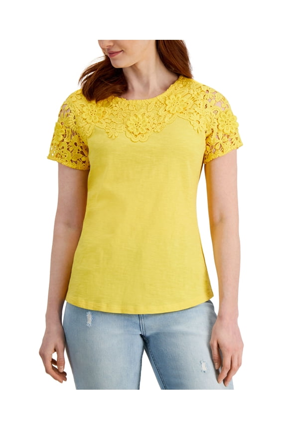 Embroidered T-Shirt Primrose Yellow S