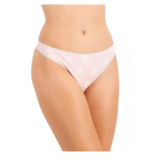Charter Club Everyday Cotton Women's Lace-Trim Thong-Sea Shell- Large