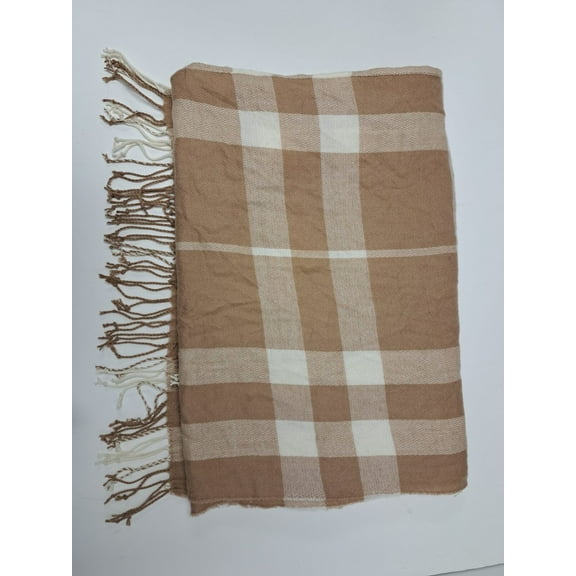 Charter Club Exploded Plaid Blanket Wrap, Camel