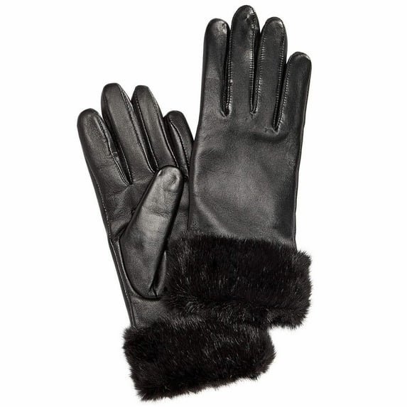 Charter Club Faux Fur-Cuff Leather Tech Gloves, Various Colors Title: L / Black