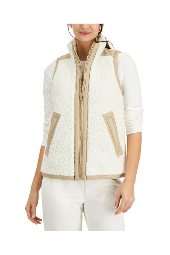 Faux Leather Contrast Faux Sherpa Vest Cloud S
