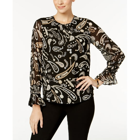 Charter Club Flare Sleeve Blouse Deep Black Combo XS