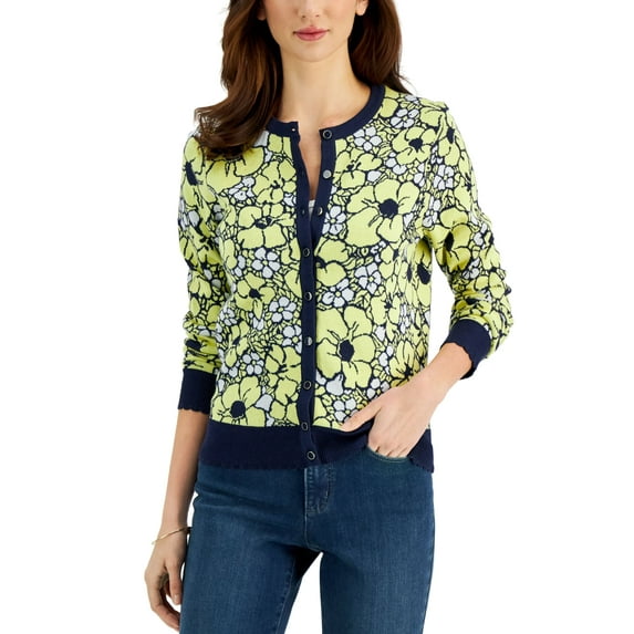 Charter Club Floral Jacquard Cardigan Sunny Isle Combo L