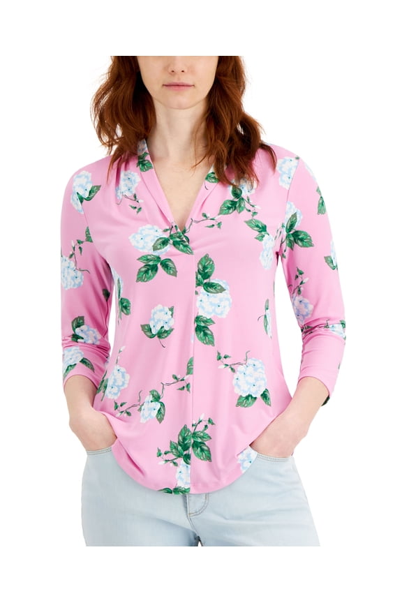 Floral Print 3/4 Sleeve Knit Top Bubble Bath Combo L