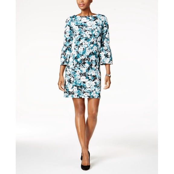 Charter Club Floral Print Shift Dress Dusty Teal L
