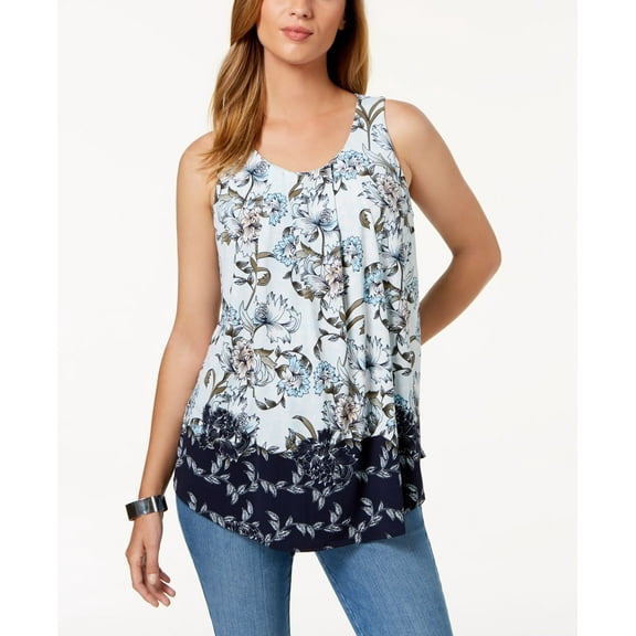 Charter Club Floral Print Top Ocean Turquoise 2XL