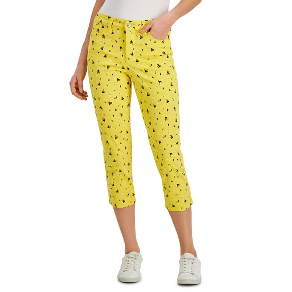 Charter Club Floret Denim Bristol Capri Pants Primrose Yellow 12