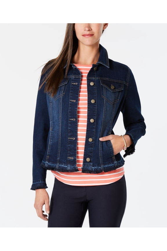 Frayed Trim Jean Jacket Atlantic Wash 2XL