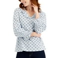 thumbnail image 1 of Charter Club Geo-Print Ruffled-Collar 3/4-Sleeve Top Waterline Combo M, 1 of 1