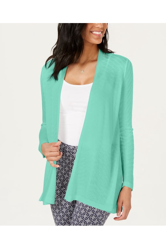 Geo Stitch Open Front Cardigan Aqua Gloss XL