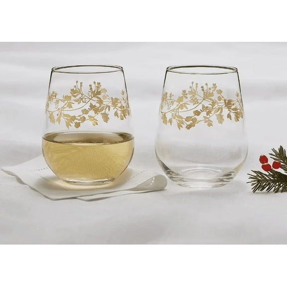 Charter Club Gilded Stemless Wine Glass, Set of 2