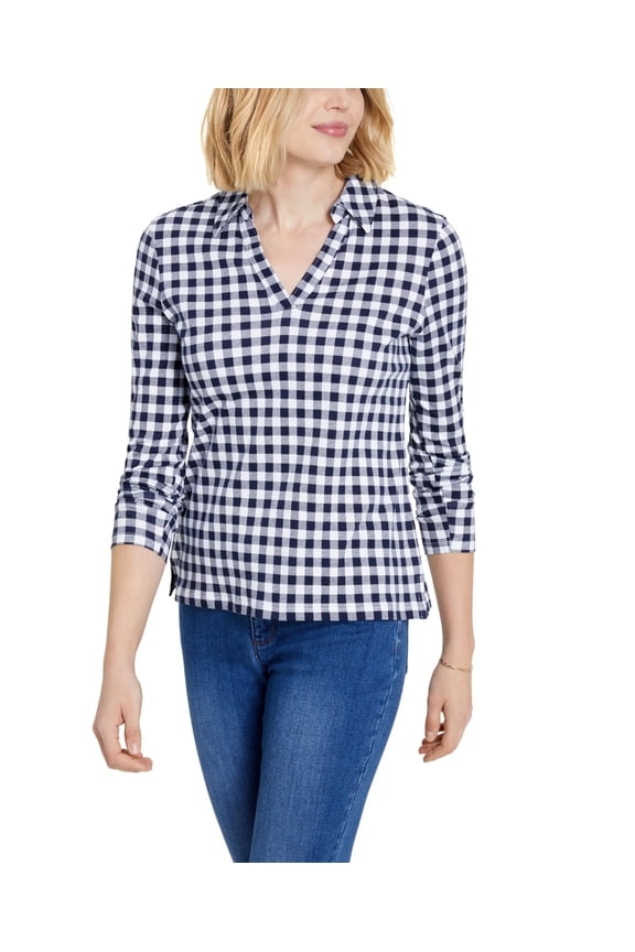 Gingham Johnny Collar Top Intrepid Blue Comb L