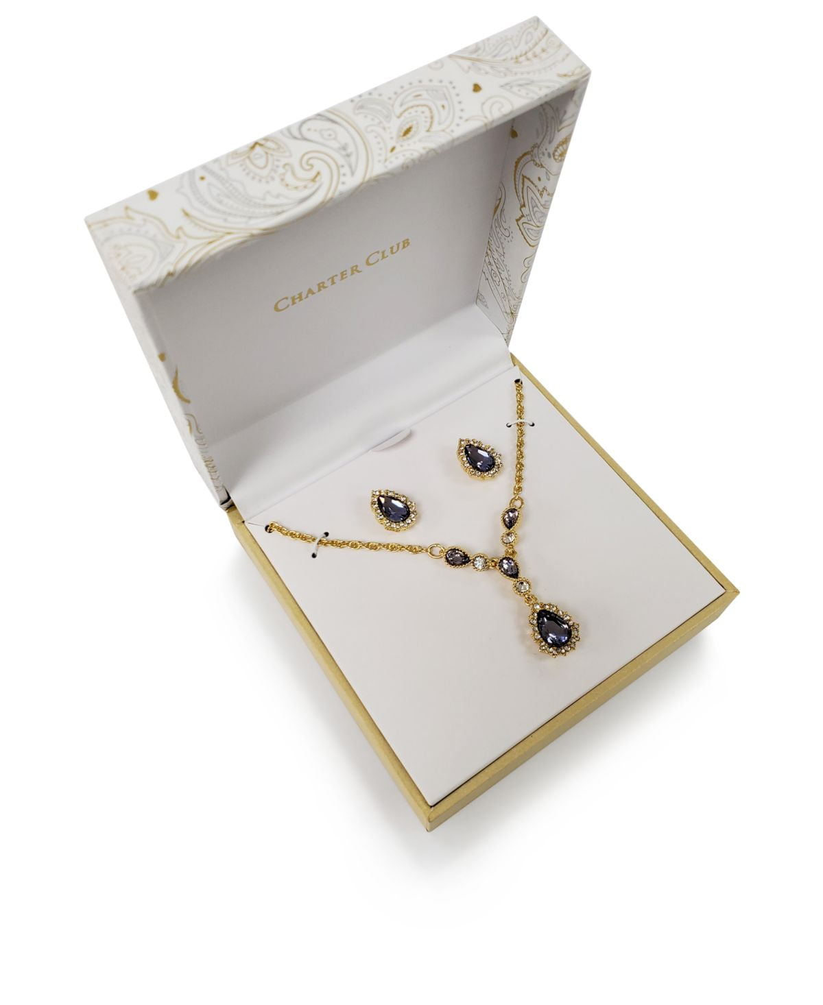 Charter Club Gold Tone 2 Piece Set Crystal Pendant Necklace And Stud Earrings