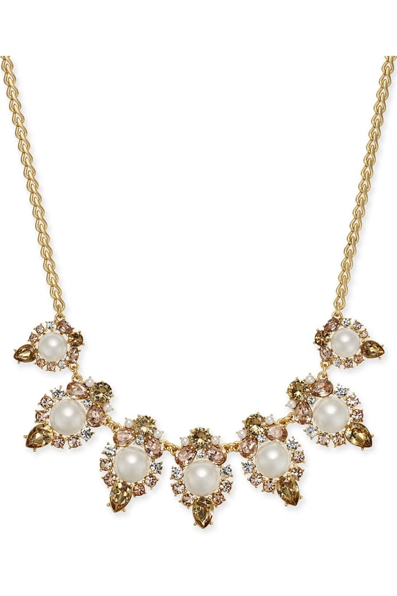 Gold-Tone Crystal Stone & Imitation Pearl Statement Necklace (17)