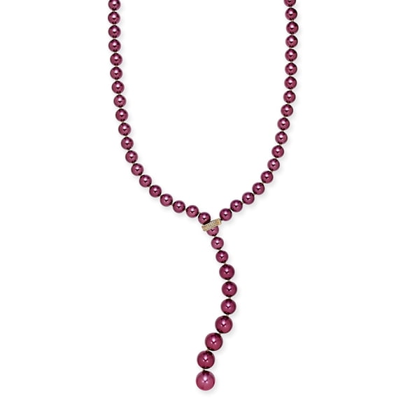 Charter Club Gold-Tone Imitation Pearl Lariat Necklace, 36″ + 2″ Extender, Red