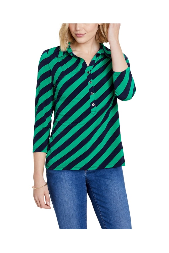 Half Placket 3/4 Sleeve Top Intrepid Blue Combo L