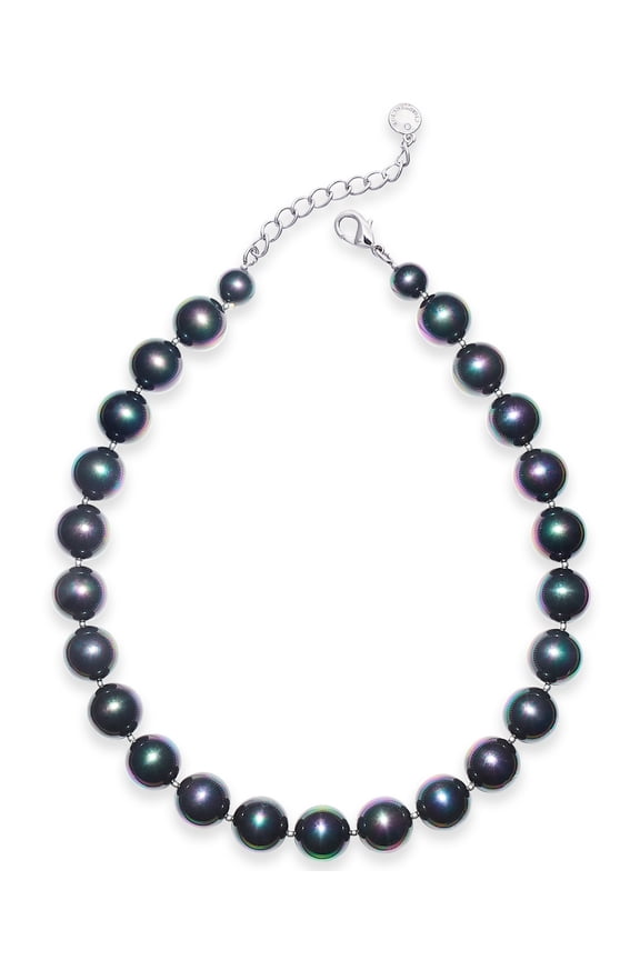 Imitation 14mm Pearl Collar Necklaces, Gray