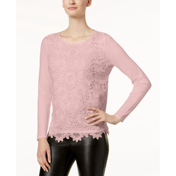 Charter Club Lace Front Sweater Misty Pink XL