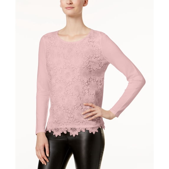 Charter Club Lace Front Sweater Misty Pink XS