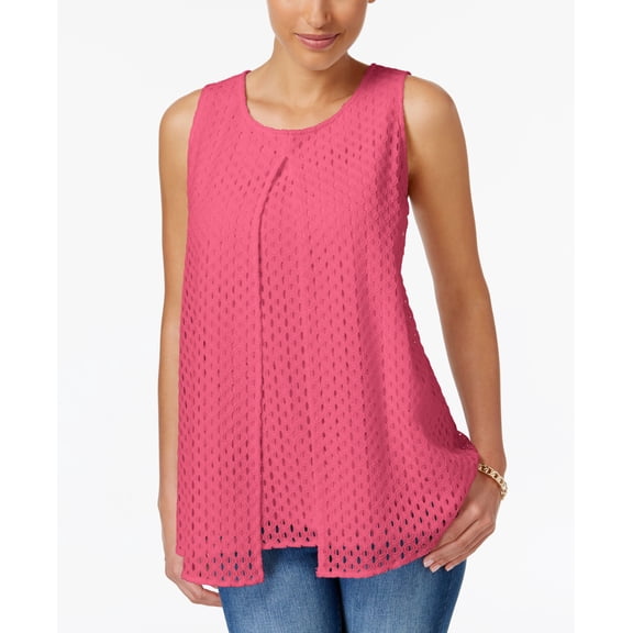 Charter Club Lace Split Front Top Glamour Pink M