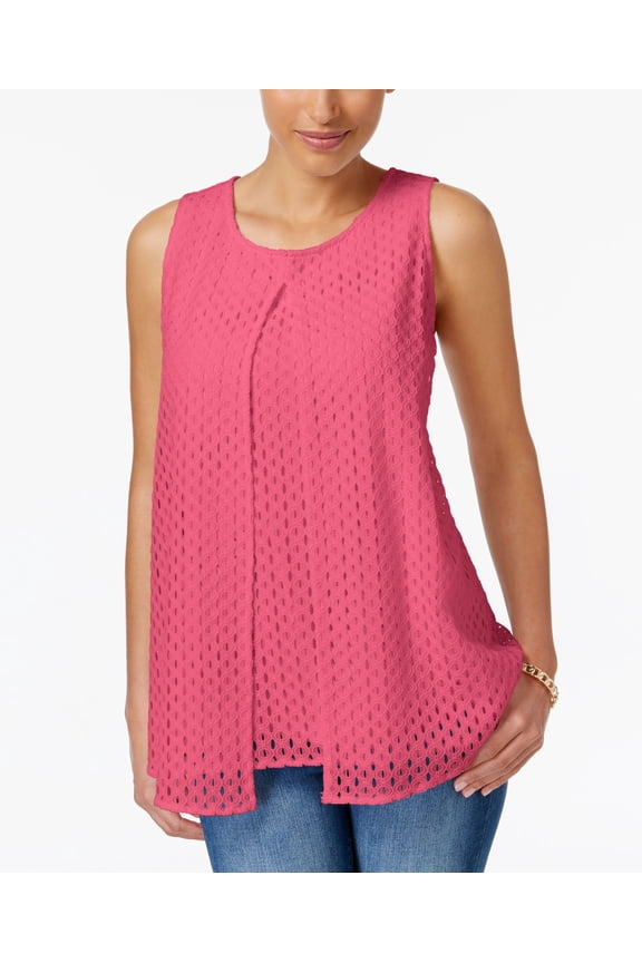 Lace Split Front Top Glamour Pink M