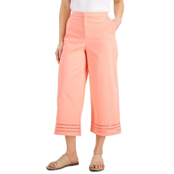 Charter Club Ladder-Stitch Wide-Leg Culottes Sandy Pink 8