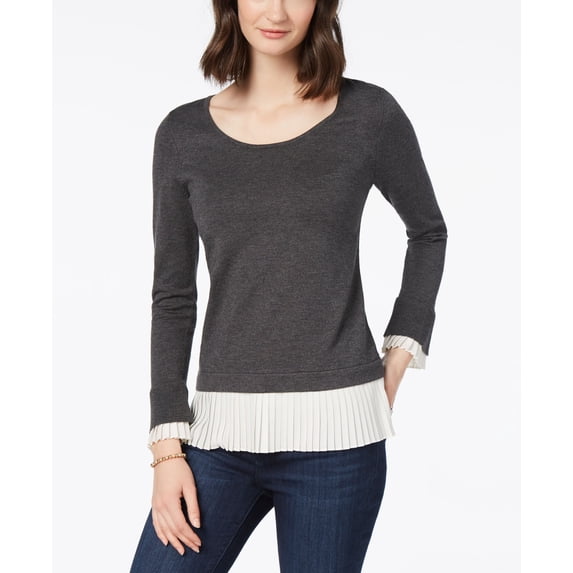 Charter Club Layered Look Sweater Charcoal Heather S