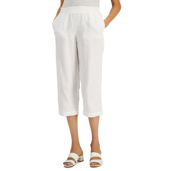 Charter Club Linen Cropped Pull On Pants Bright White 2XL