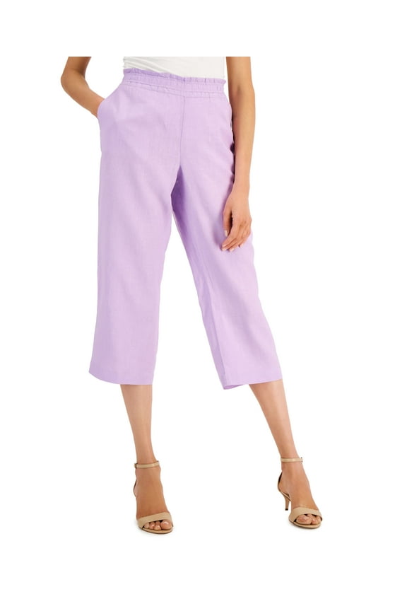 Linen Cropped Pull On Pants Freesia Dusk S