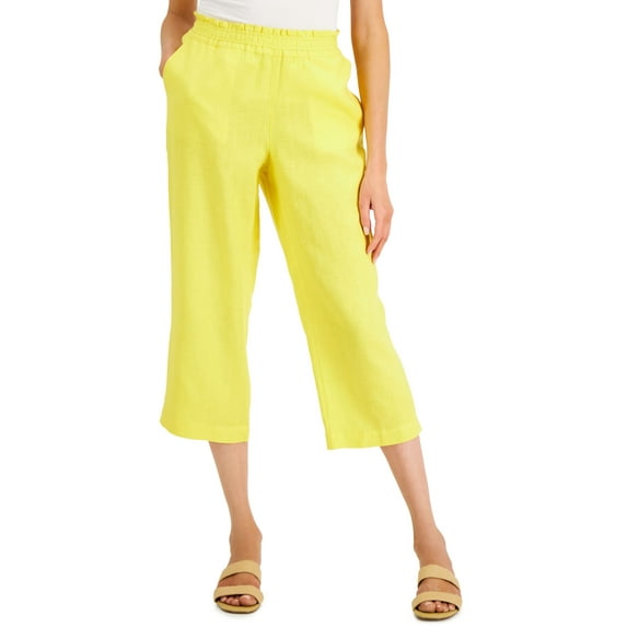 Charter Club Linen Cropped Pull On Pants Primrose Yellow L