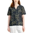 thumbnail image 1 of Charter Club Linen Floral-Print Split-Neck Top Intrepid Blue Combo M, 1 of 1