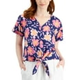 thumbnail image 1 of Charter Club Linen Printed Tie Front Top Intrepid Blue Floral Combo XL, 1 of 1