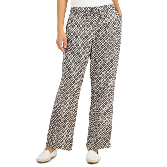 Charter Club Linen Pull On Pants Bright White Combo S