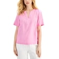 thumbnail image 1 of Charter Club Linen Split-Neck Top Bubble Bath XL, 1 of 1