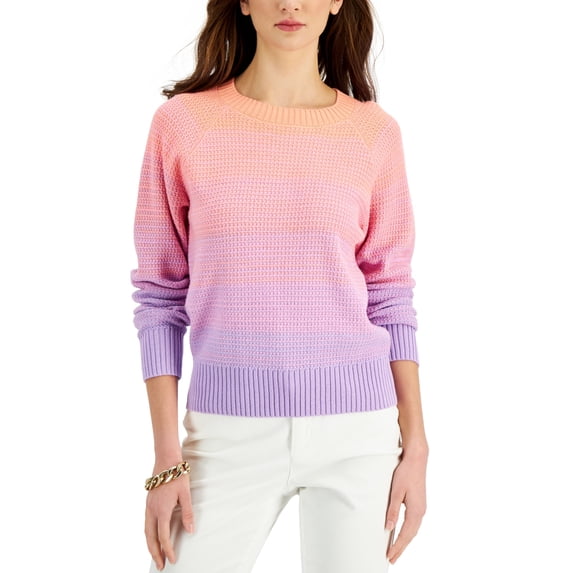 Charter Club Long Sleeve Ombre Sweater Sandy Pink Combo L