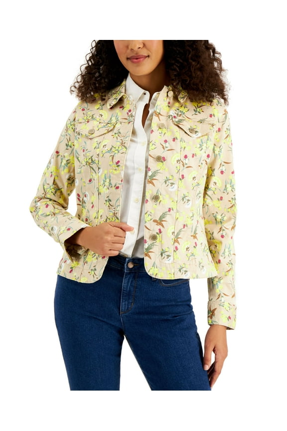 Lush Garden Printed Denim Jacket Pebble XS