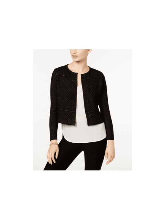 Petite Metallic Knit Cropped Jacket Deep Black Cmb PL