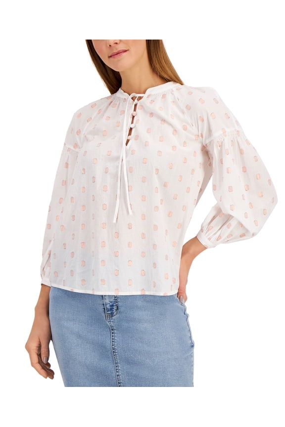 Metallic Threaded Clip Dot Top Bright White XS