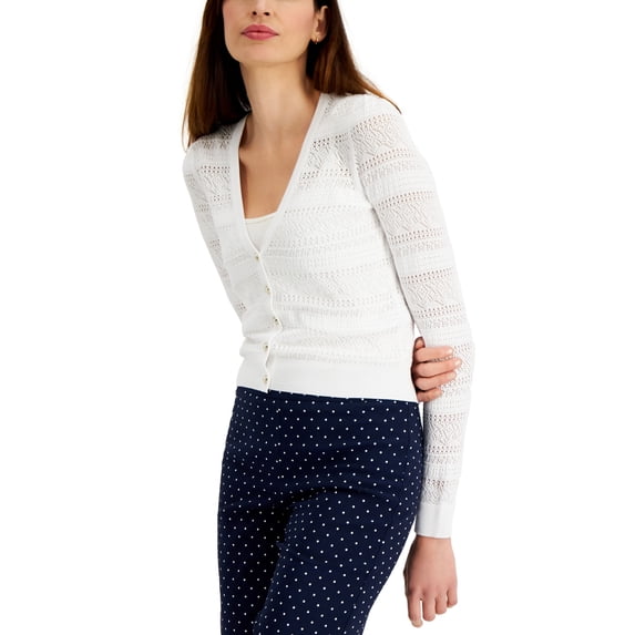 Charter Club Mixed Stitch Button Cardigan Bright White XS
