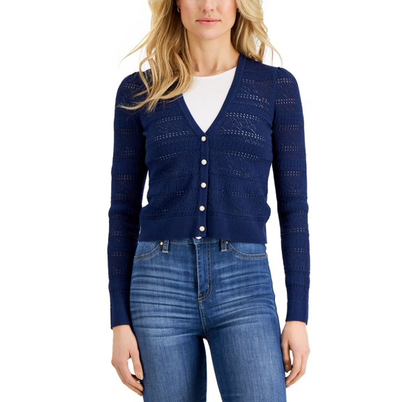 Charter Club Mixed Stitch Button Cardigan Intrepid Blue L