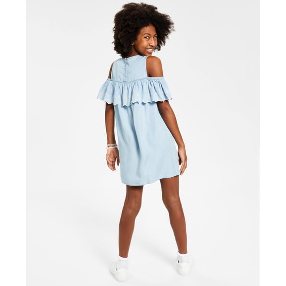 Charter Club Mommy Me Little Girls Cold Shoulder Chambray Dress Frost Wash 5