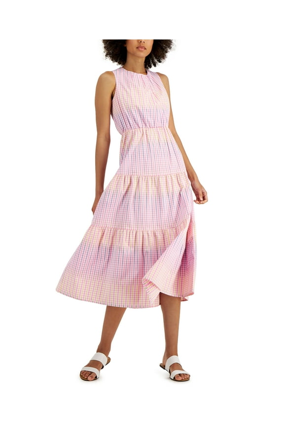 Ombre Gingham Dress Bright White Combo S