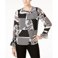 thumbnail image 1 of Charter Club Patchwork Printed Blouse Deep Black Combo XS, 1 of 1