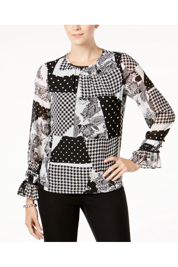 Patchwork Printed Blouse Deep Black Combo XS